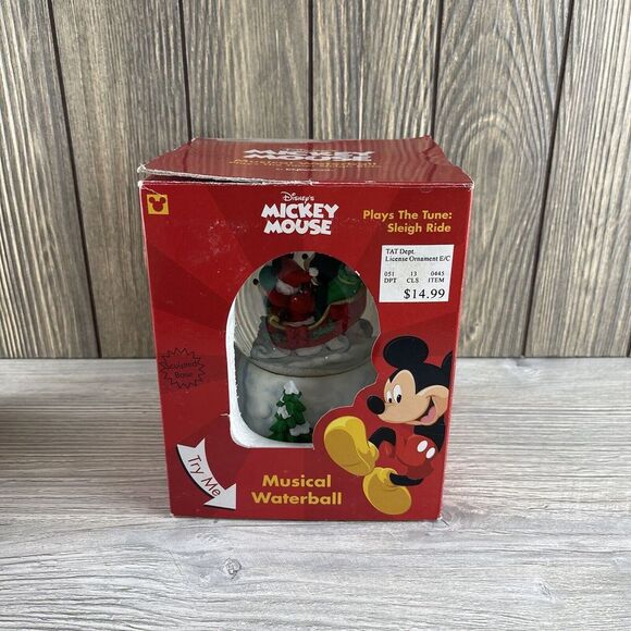 Enesco Disney Snow Globe Musical Mickey & Minnie Pluto Sledding Christmas - Picture 6 of 16